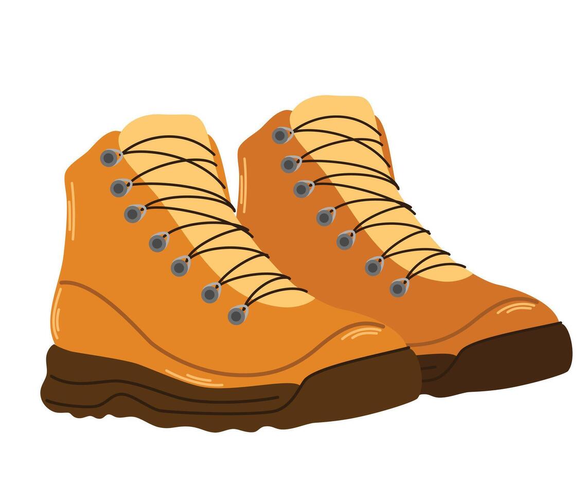 excursionismo o trekking botas. Moda casual caminando calzado. de moda trekking Zapatos con plano único y cordones vector plano mano dibujar ilustración aislado en el blanco antecedentes