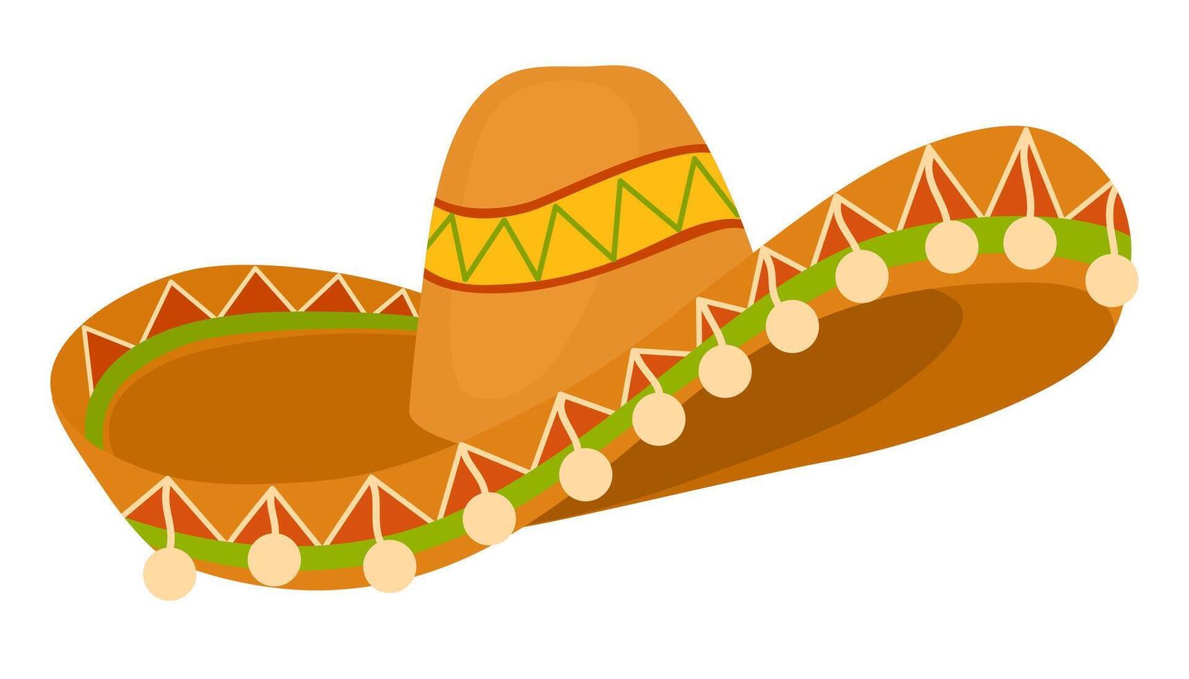 Mexican sombrero hat. Object for Cinco de Mayo parade, Mexican fiesta. Vector hand drawn illustration.
