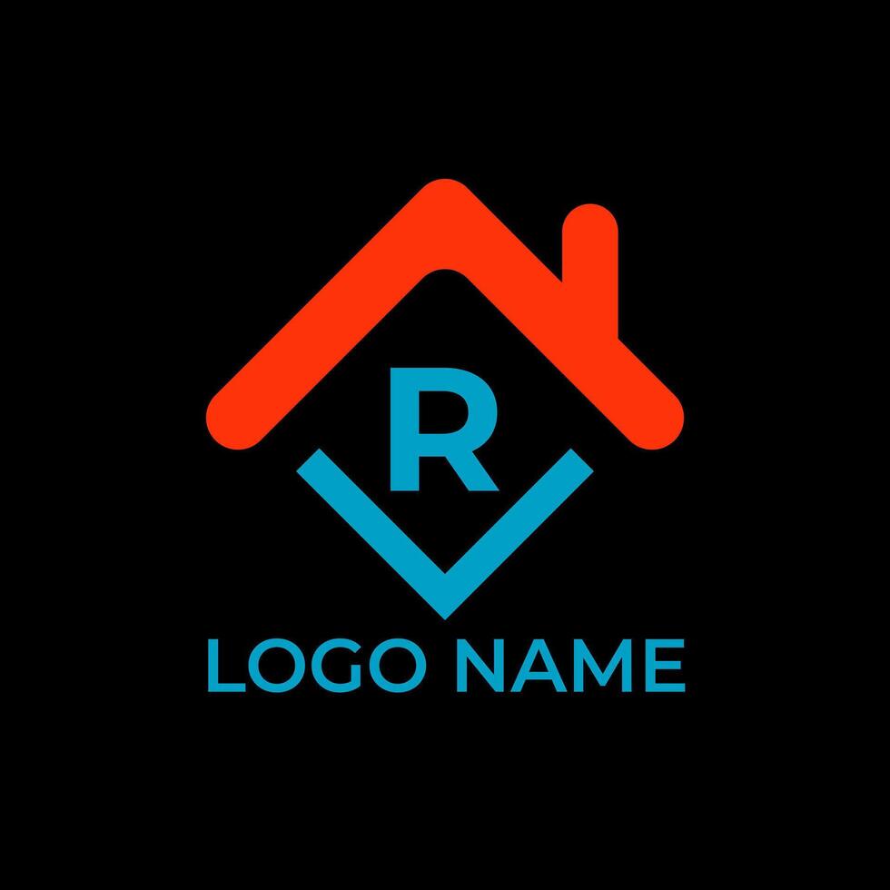 R initial logo roofing vector design