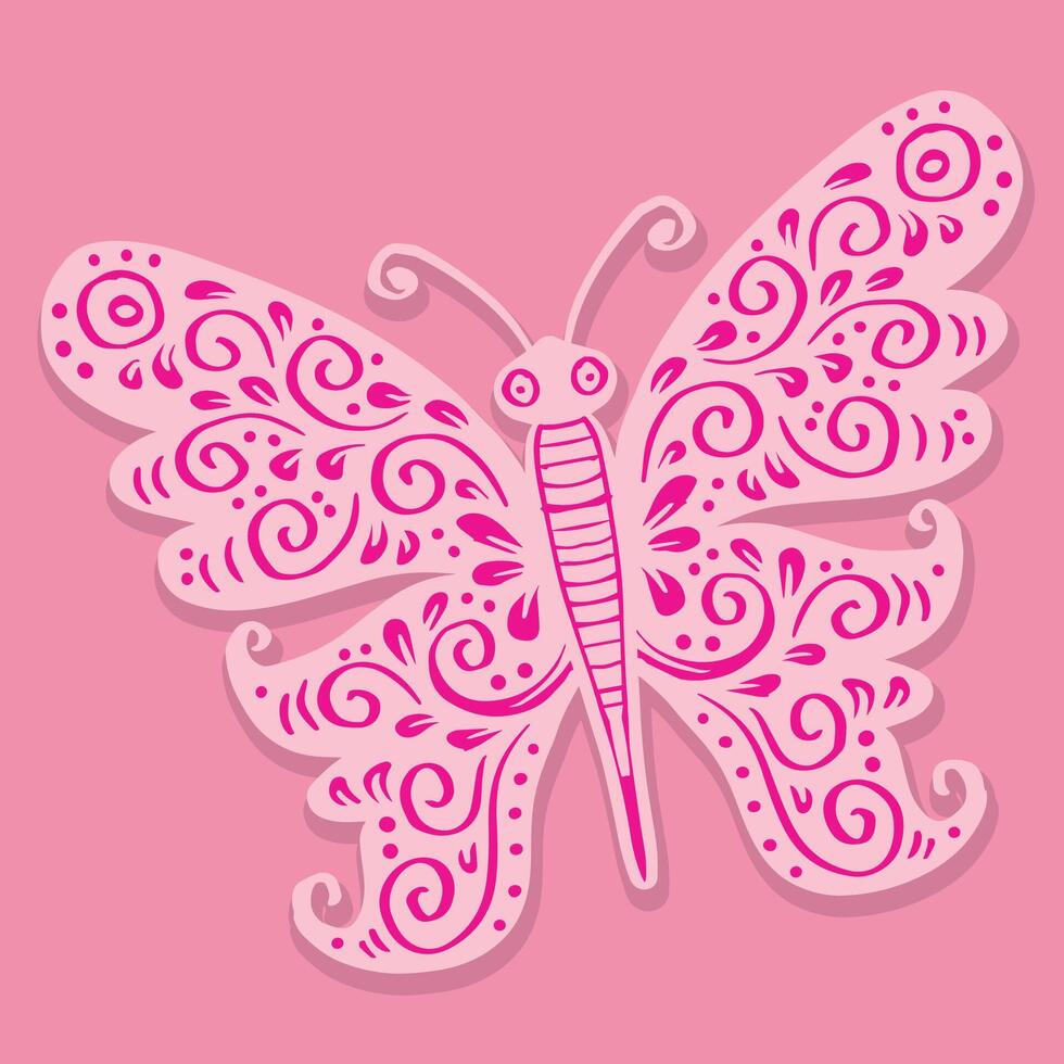 Doodles butterfly with pink color. vector