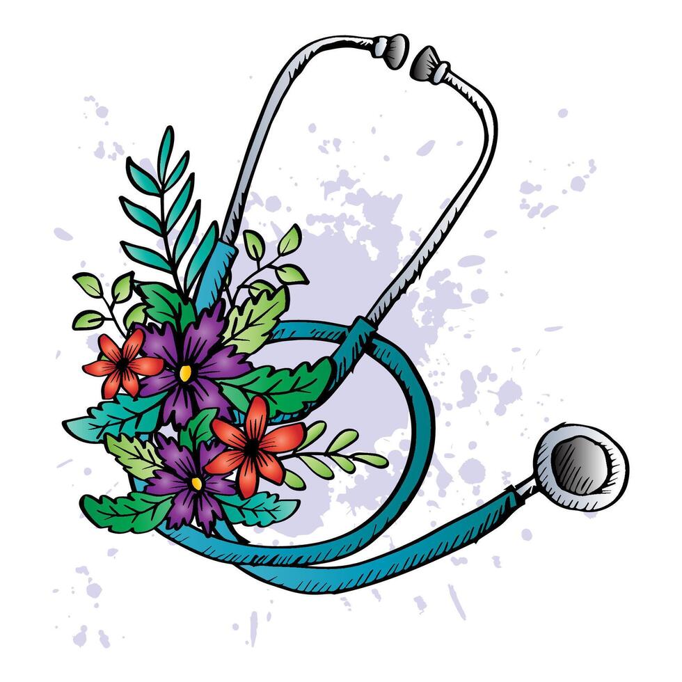 Stetoscope with floral decoration vector