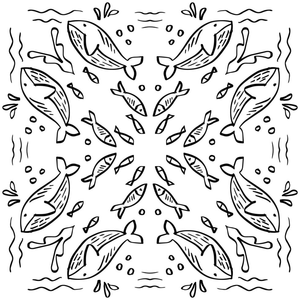 Whale doodle pattern vector