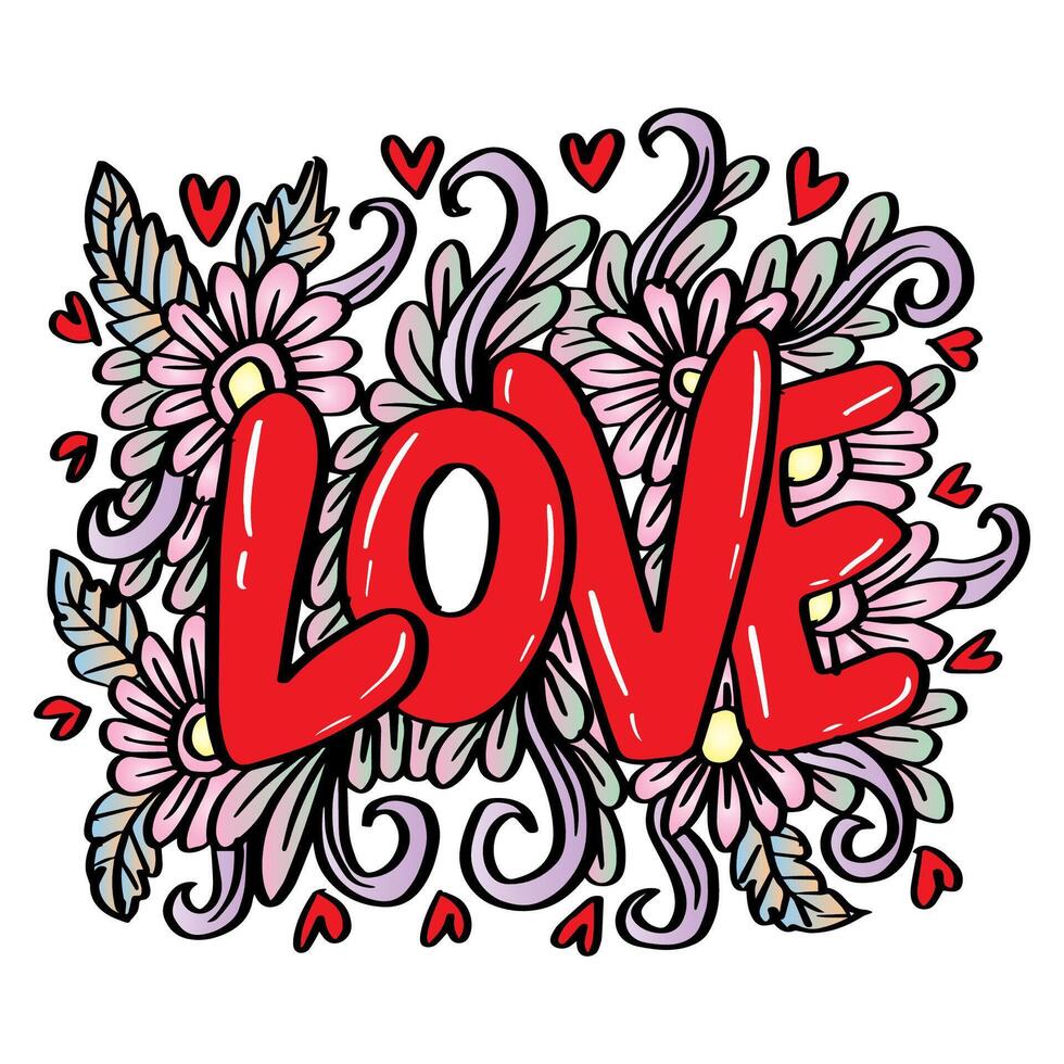 Floral love lettering vector