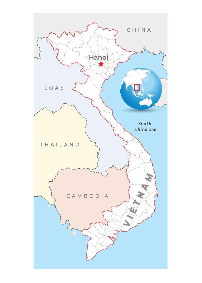 Vietnam map, capital Hanoi, with national borders vector