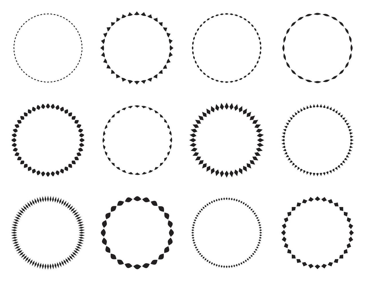 Set of round vector frames. Circle design pattern art.