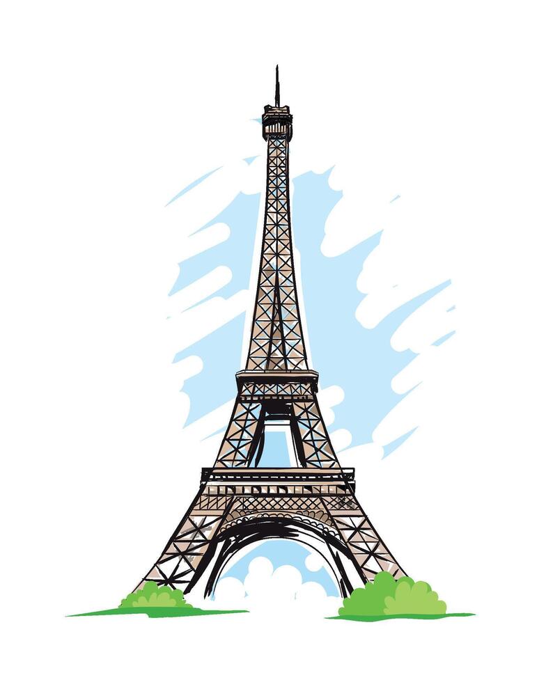 eiffel torre gratis mano bosquejo, Clásico tarjeta, símbolo de Francia pegatina vector