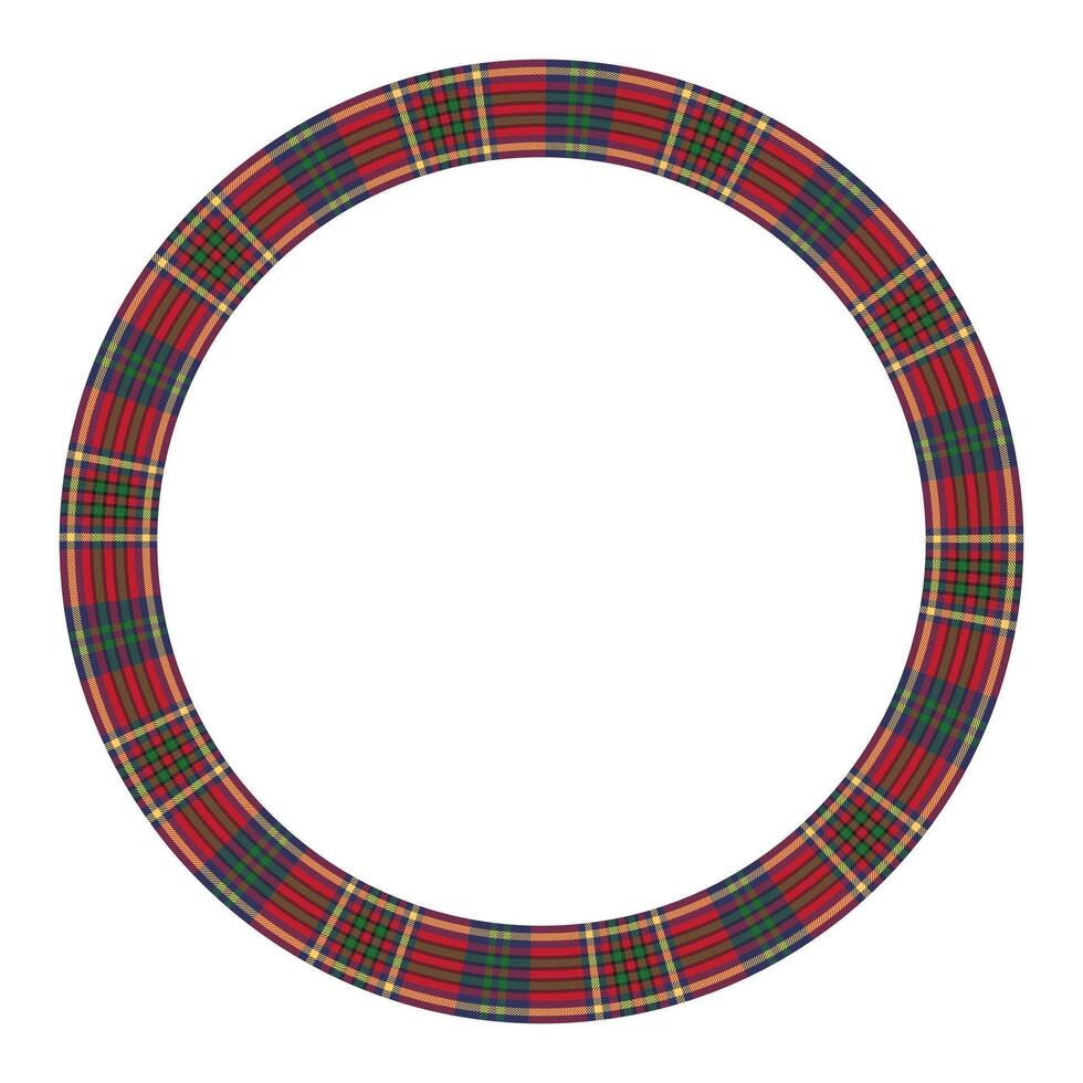 Round frame vector vintage pattern design template. Circle border designs plaid fabric texture. Scottish tartan background for collage art, gif card, handmade crafts.
