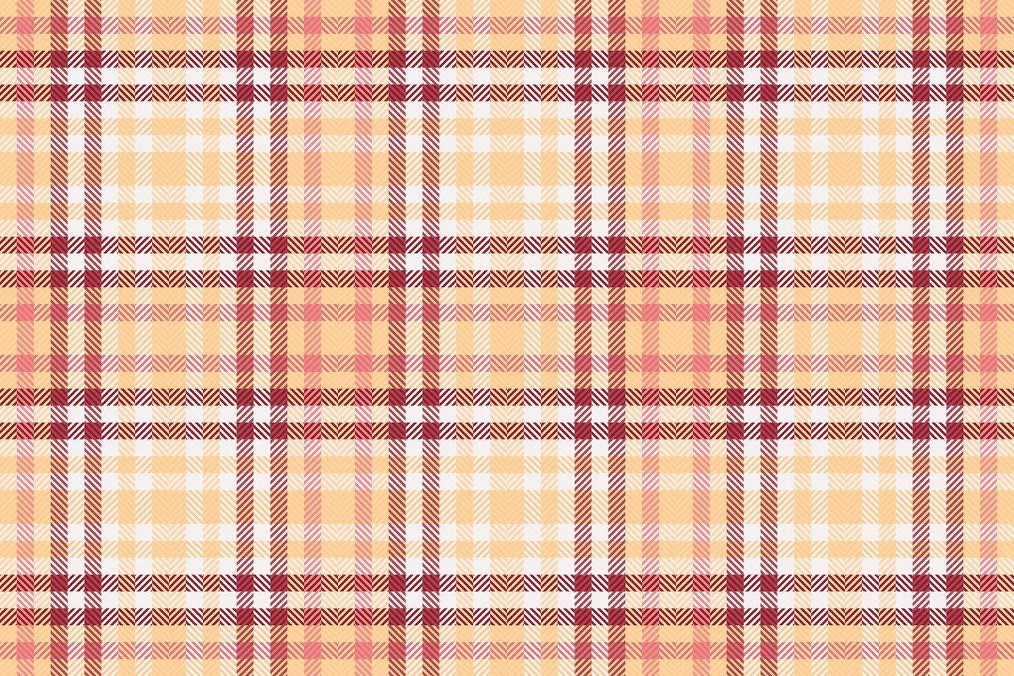 Linear plaid pattern textile, hipster tartan background fabric. Sketching seamless texture check vector in orange and red colors.
