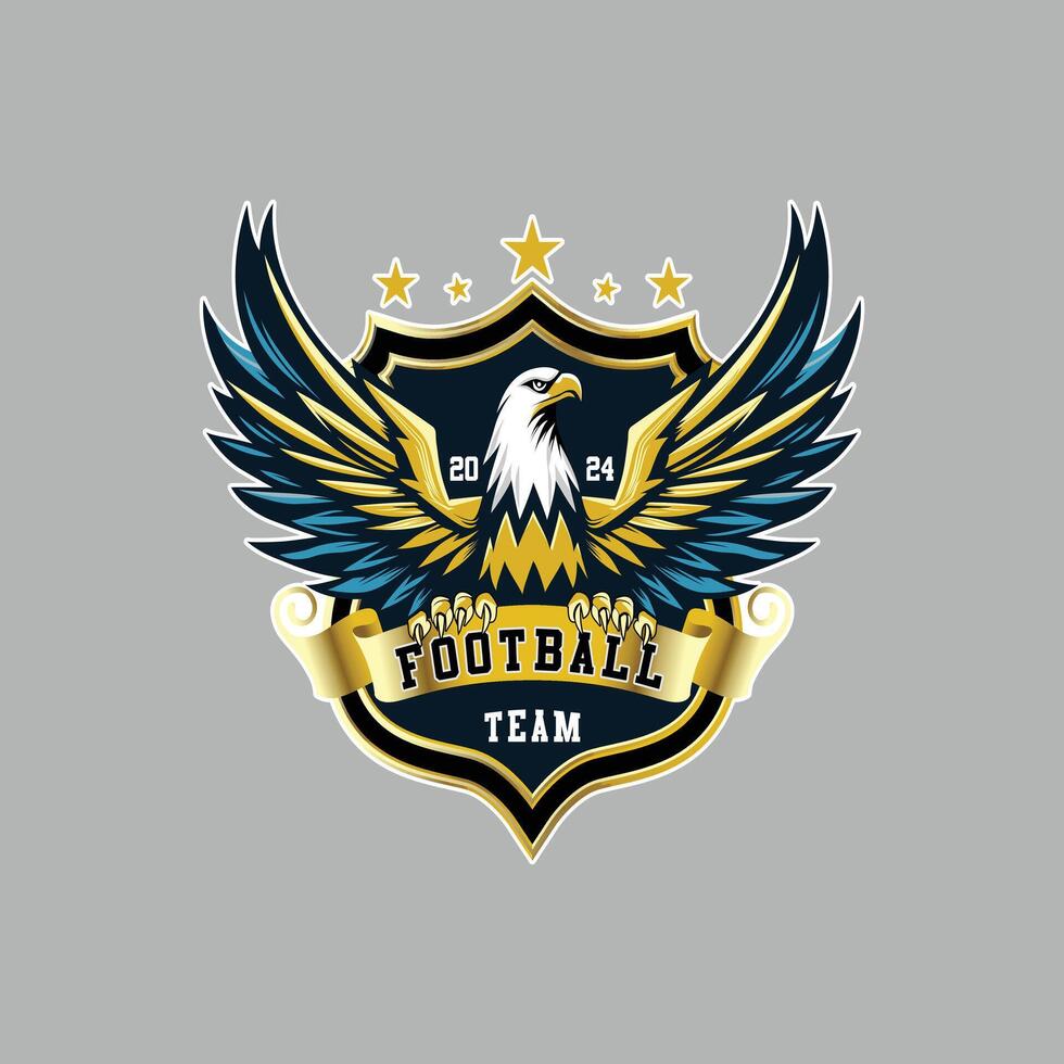 fútbol americano logo con alas y águila cabeza frente a oblicuo vector