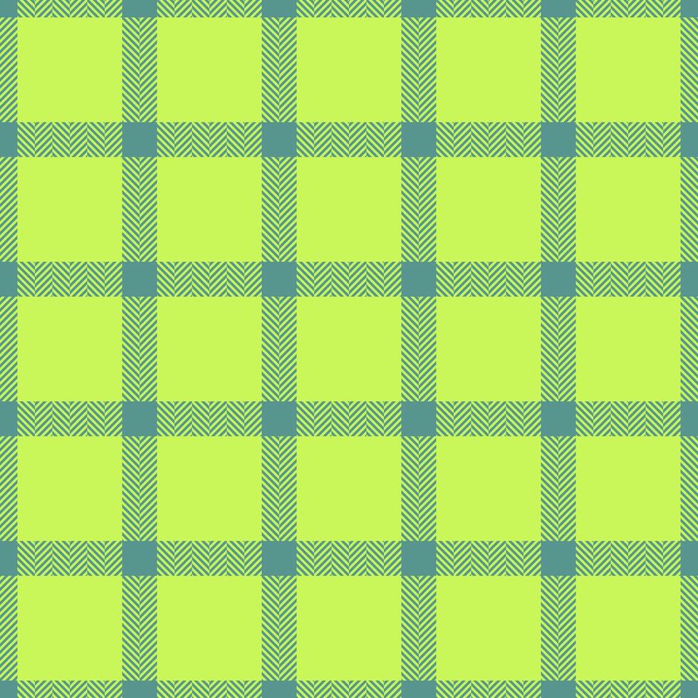 Naked textile fabric check, close-up tartan vector texture. Italian plaid background seamless pattern in teal and lime colors.