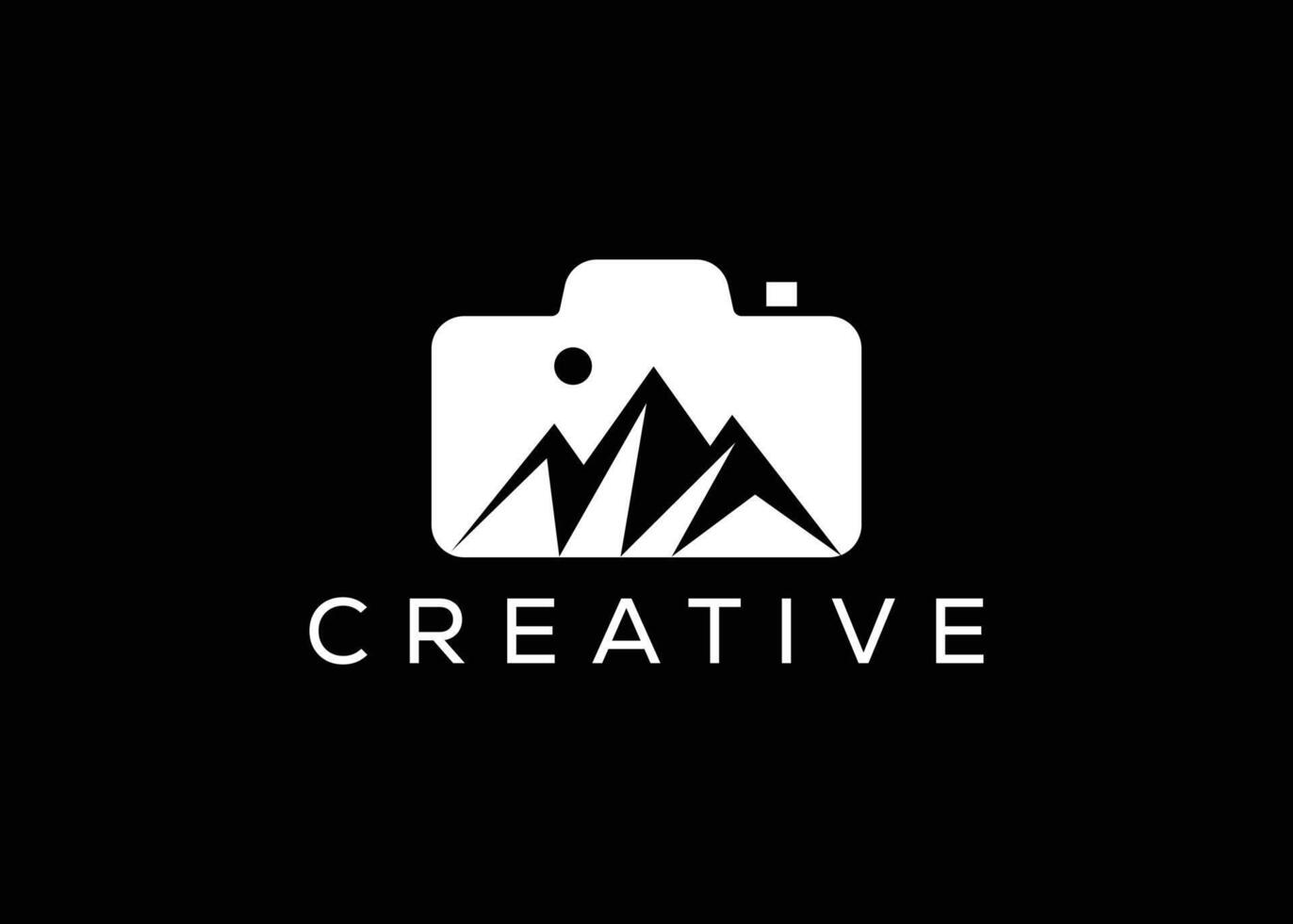 Minimalist hill camera logo design vector template. Creative modern adventure photoshoot logo