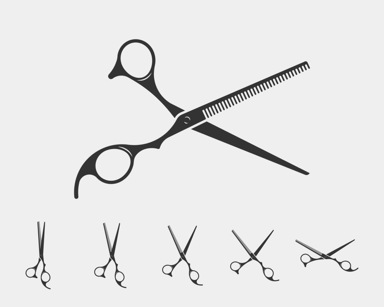 Establecer icono de tijera de corte de pelo. elemento de diseño vectorial de tijeras o plantilla de logotipo. silueta en blanco y negro aislada. vector