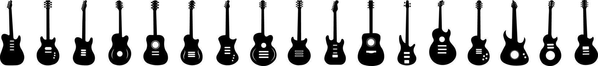 Musical Instruments Acoustic and Electric Guitar Silhouette Design Set vector