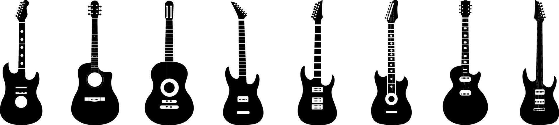 Musical Instruments Acoustic and Electric Guitar Silhouette Design Set vector