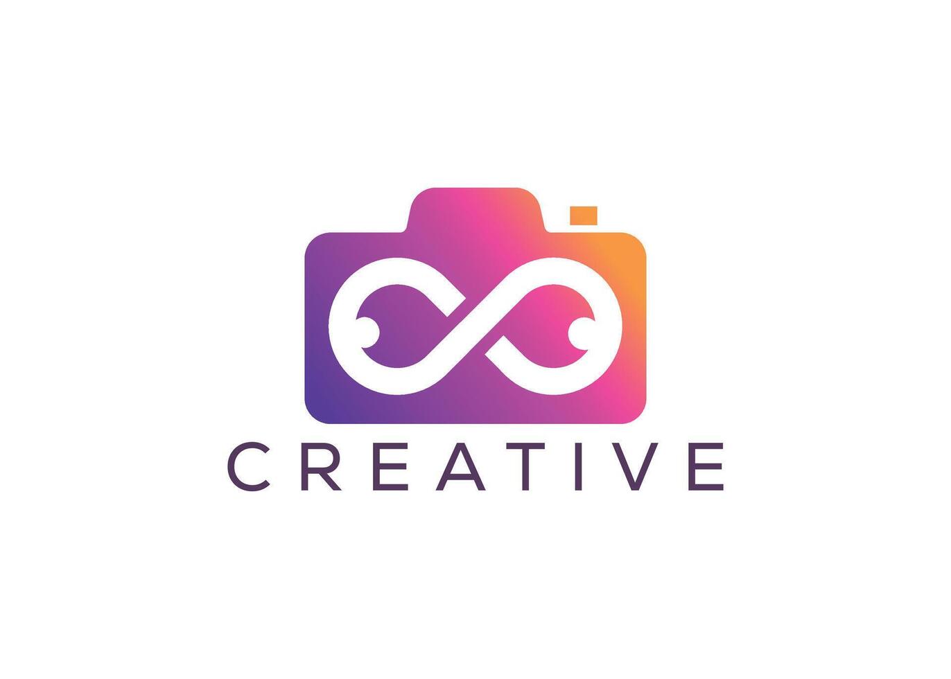 Minimalist infinity camera logo design vector template. Creative modern infinity photoshoot logo