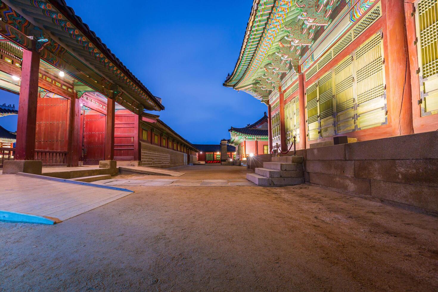 Gyeongbokgung Palace at night is beautiful, Seoul, South Korea. photo