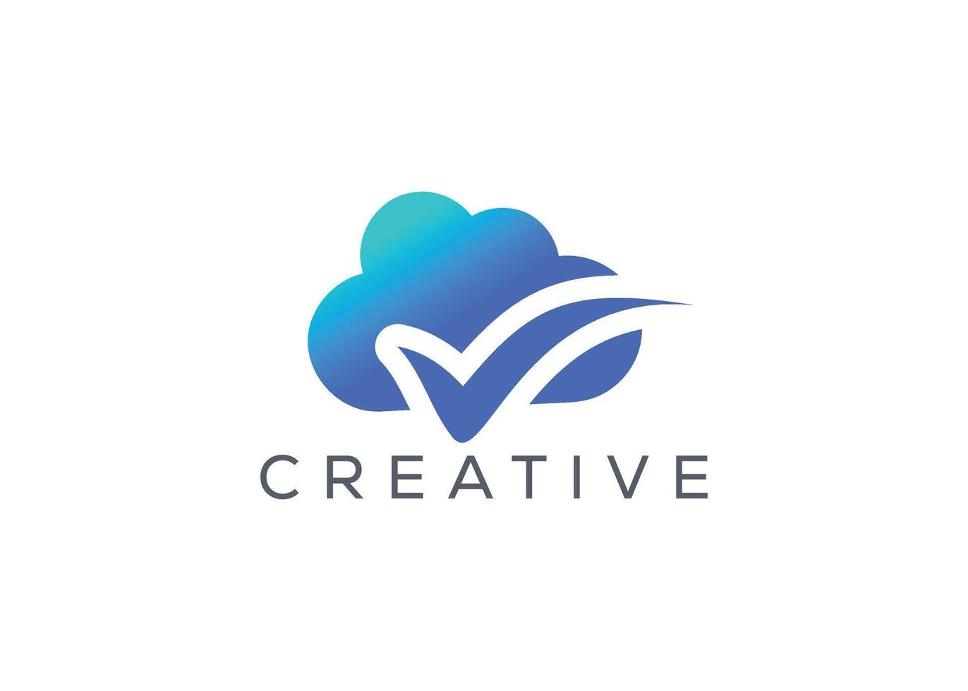 Creative and minimal Abstract Check mark Cloud logo vector template. Abstract modern tick mark Cloud logo