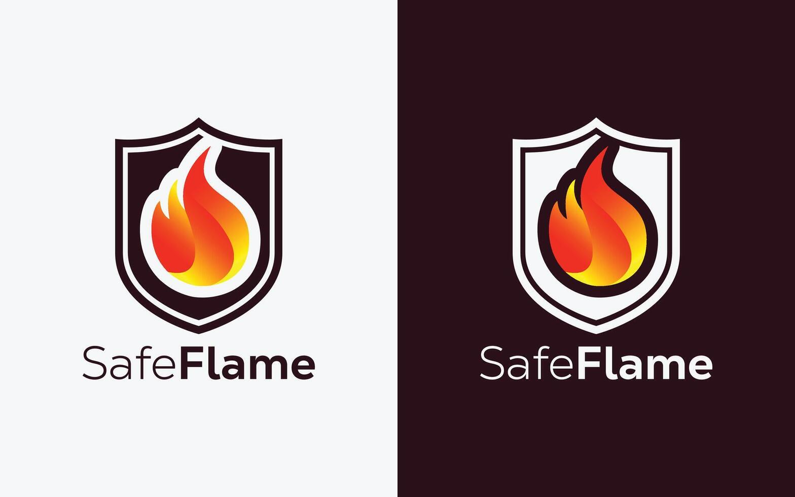 Minimalist Fire Flame and shield vector logo. Modern colorful Fire Flame and shield vector logo. Safe fire, Crest and ingle logo