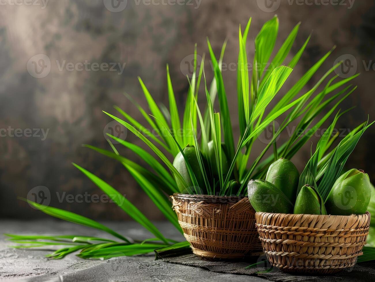 AI generated Serene Palm Sunday Scene with Willow Branches, Palm Leaves Symbolizing Peace, Start of Holy Week photo