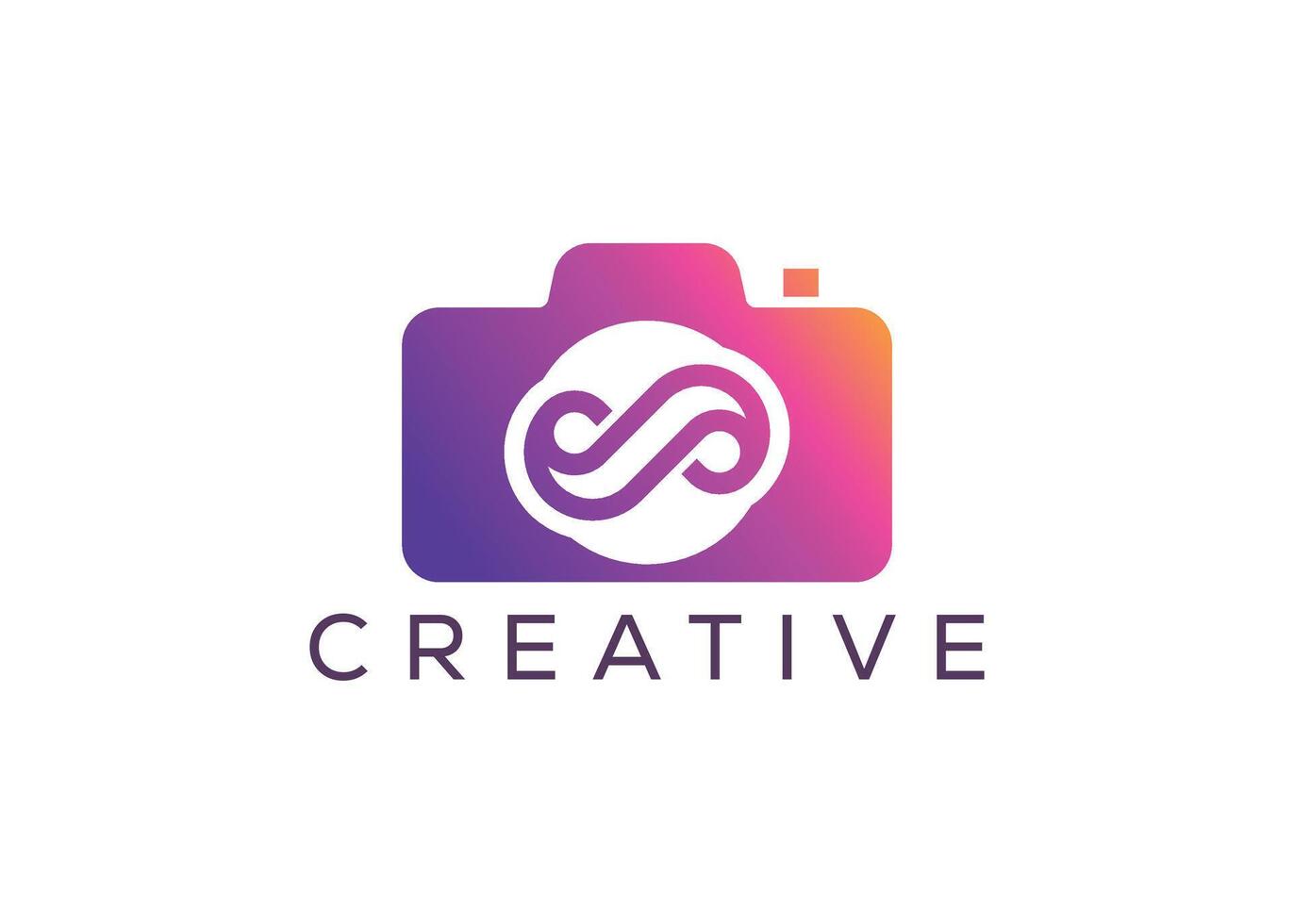 Minimalist infinity camera logo design vector template. Creative modern infinity photoshoot logo