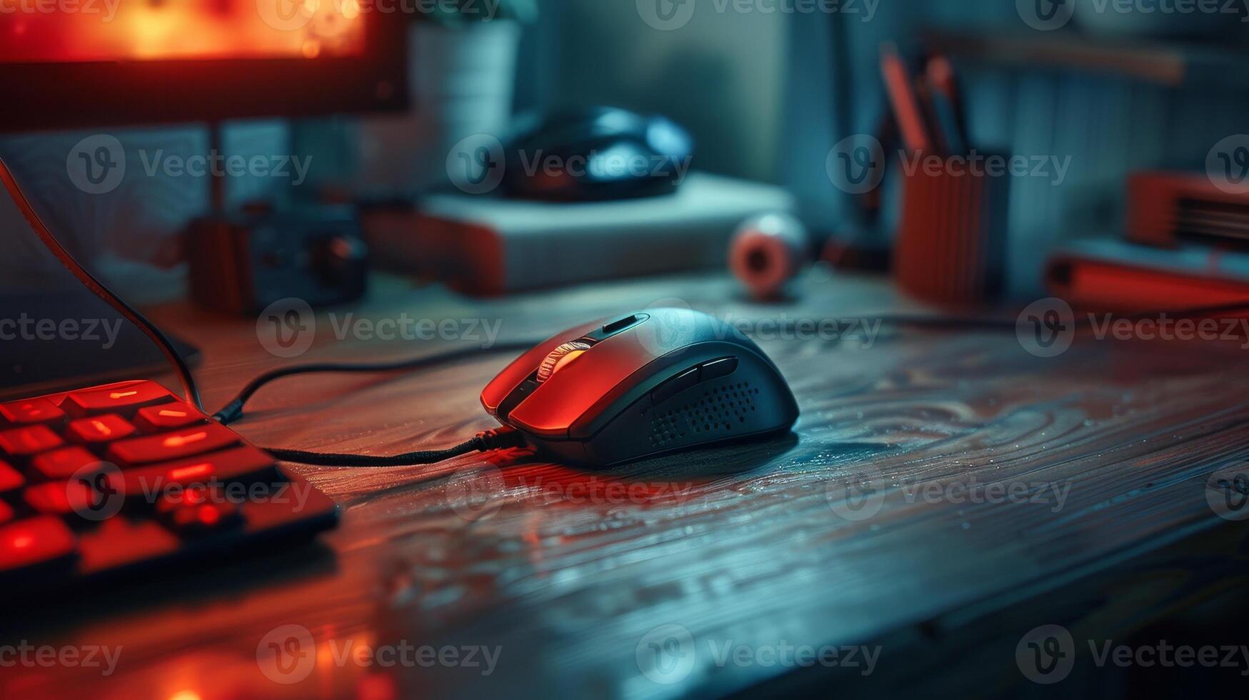AI generated Office Prank, Mouse Linked to Different Desk, April Fool's Day Laughter photo