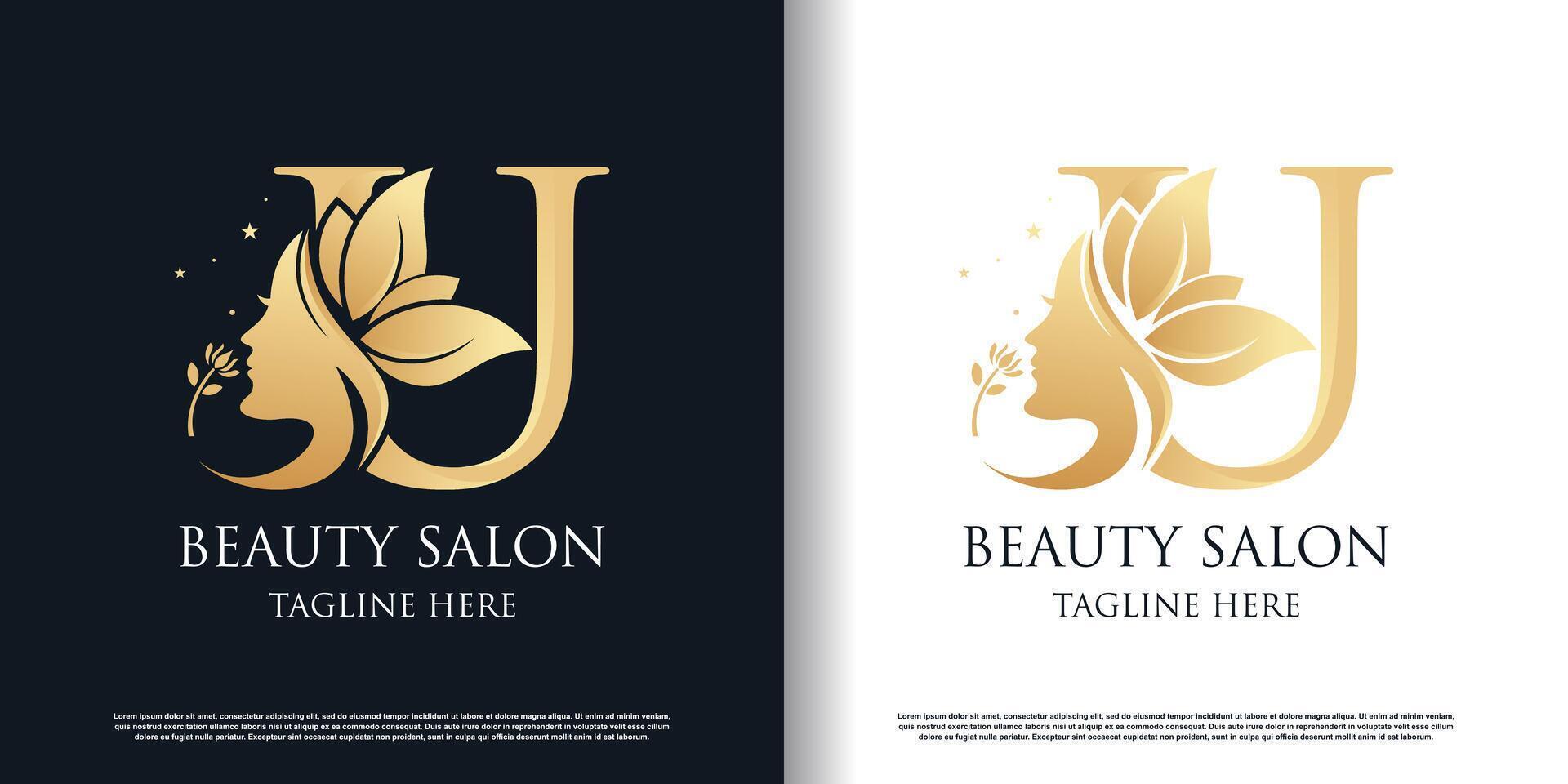 Nature beauty logo design with letter u unique style concept Premium Vector