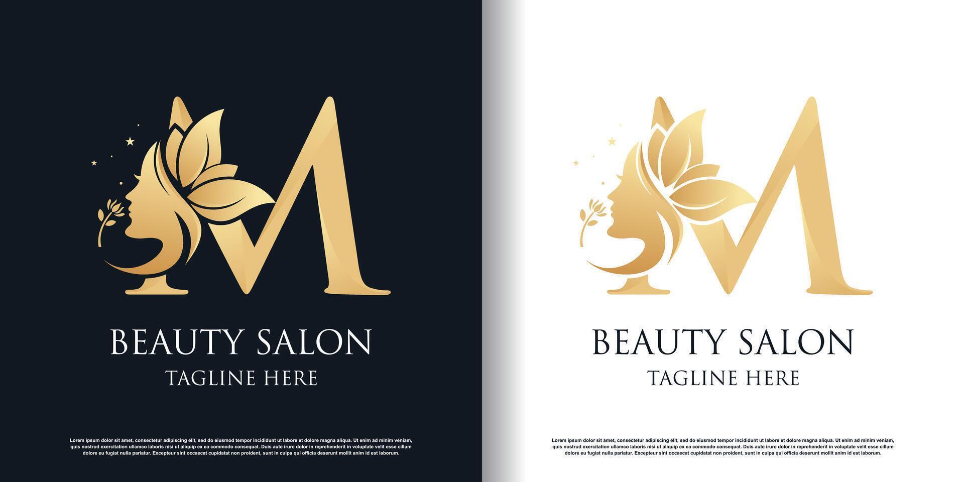 Nature beauty logo design with letter m unique style concept Premium Vector