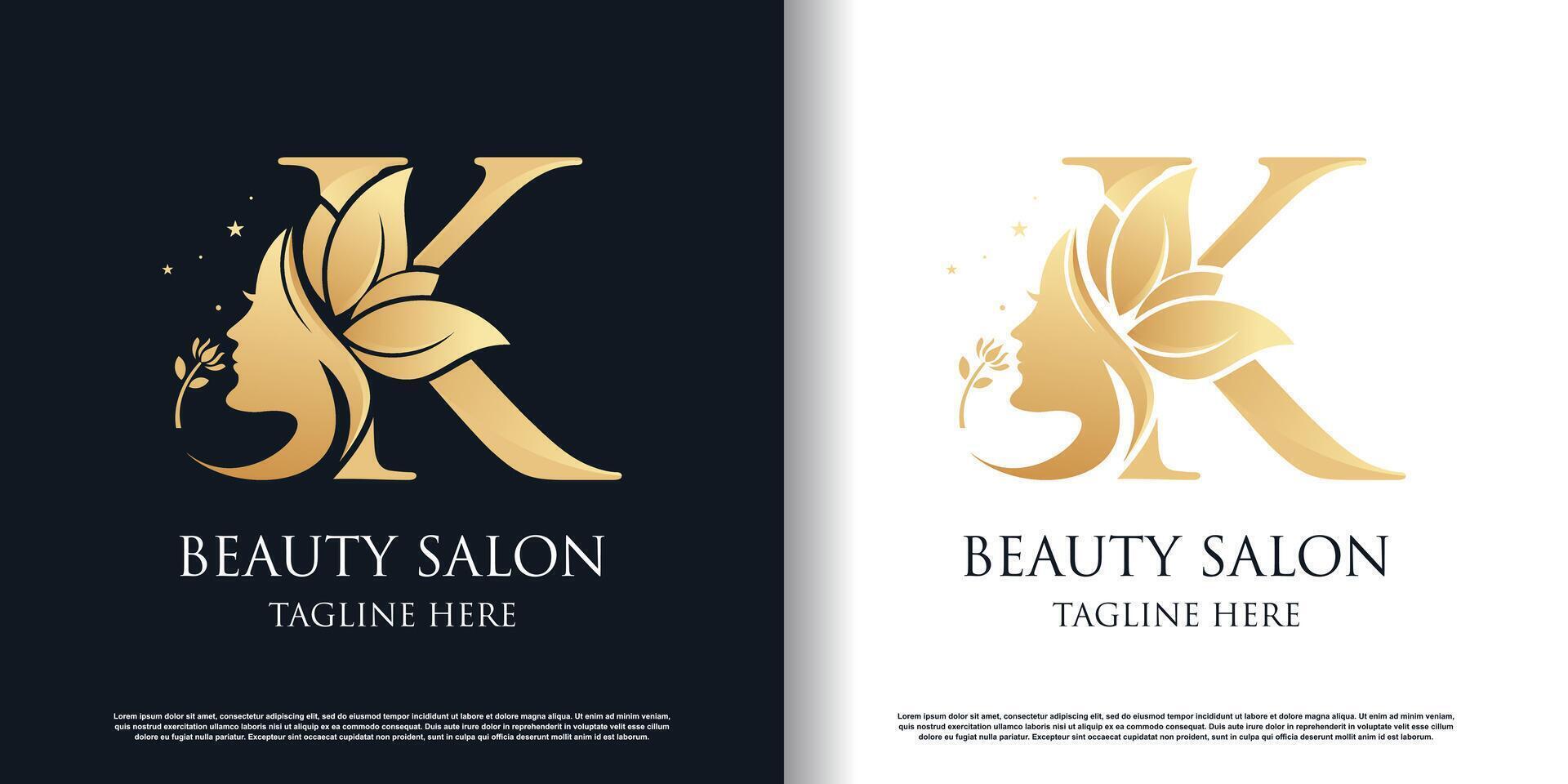 Nature beauty logo design with letter k unique style concept Premium Vector