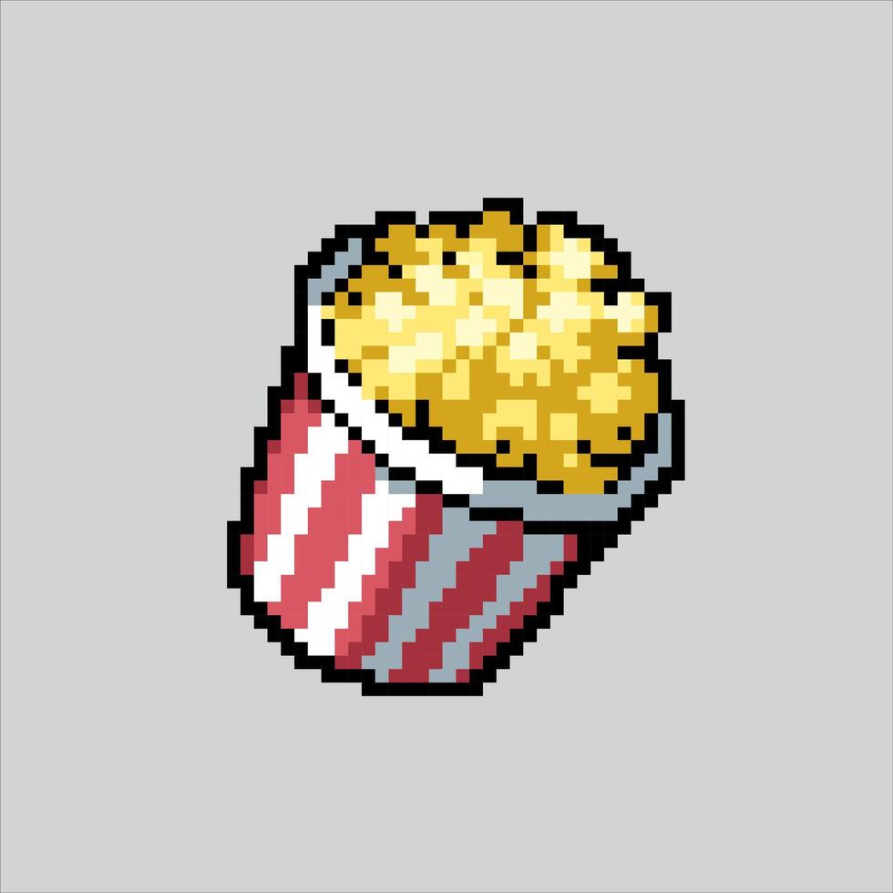 Pixel art Popcorn. Pixelated Cinema Popcorn. Popcorn for the pixel art game and icon for website. vector