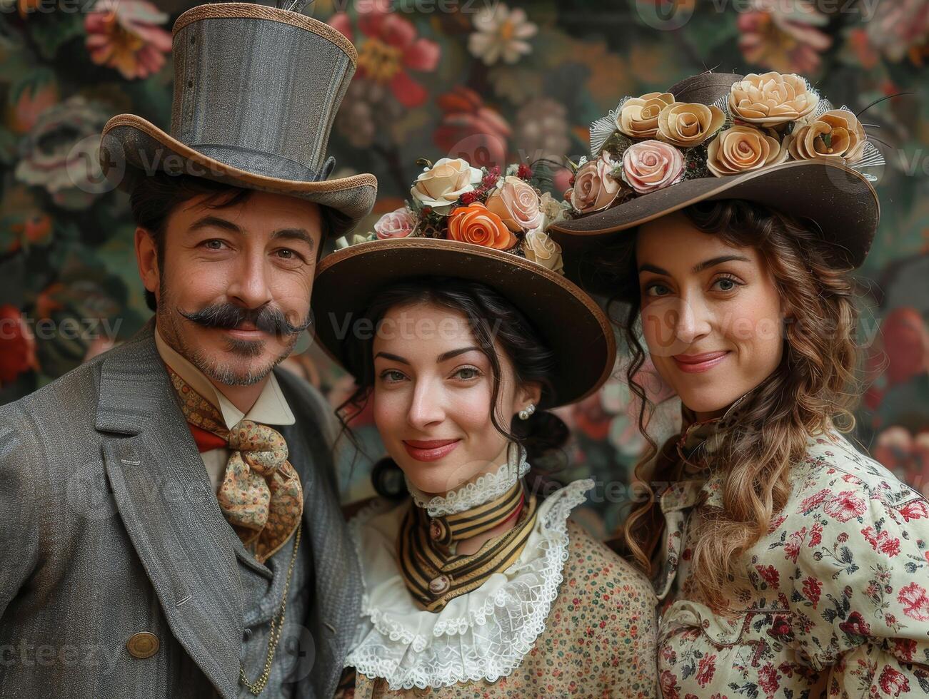 AI generated Victorian era photo booth at Victoria Day event, props, costumes, fun memories, historical play, community engagement.