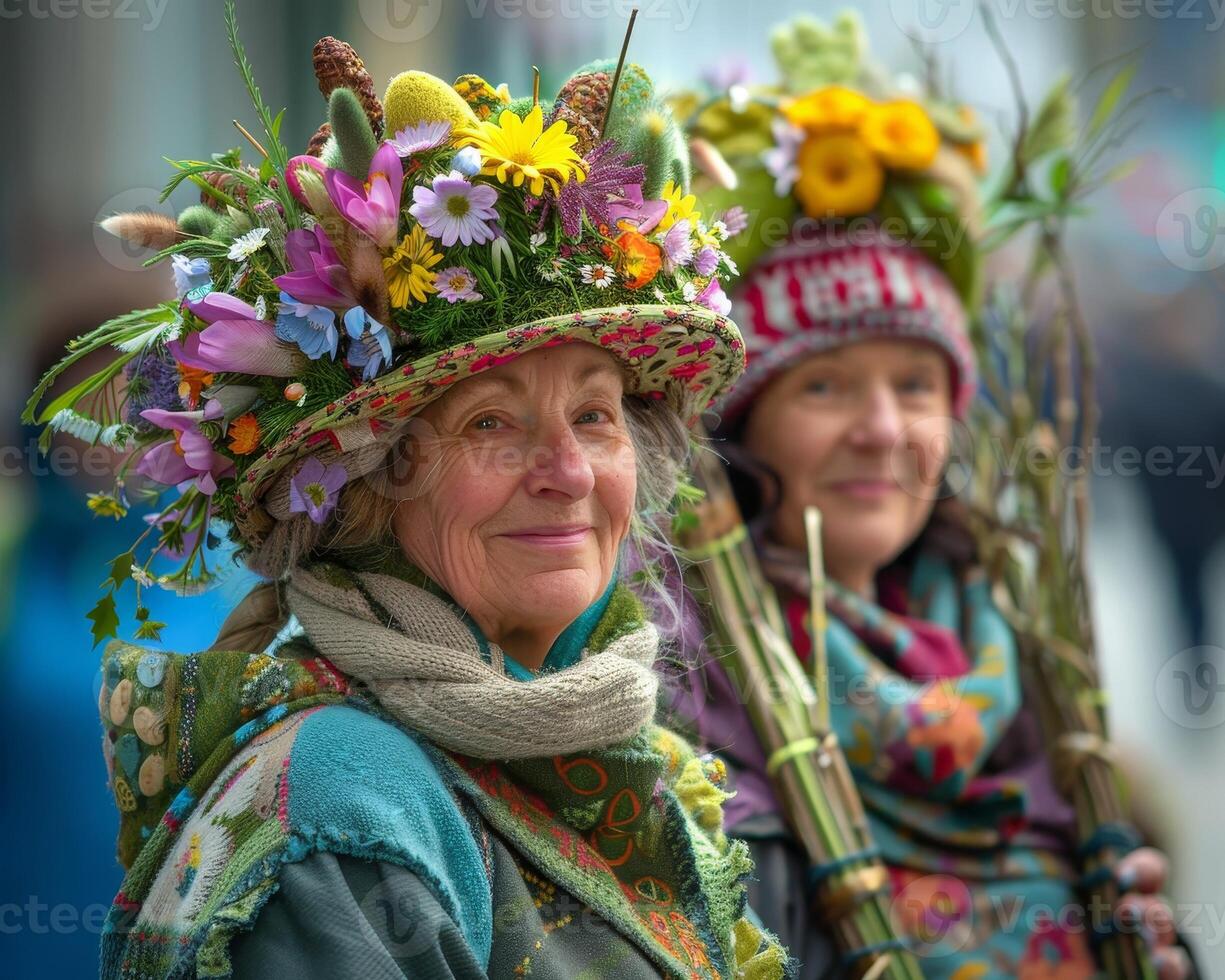 AI generated Easter Community Parade - Bonnets, Willow Branches Highlighting Tradition and Spirit photo