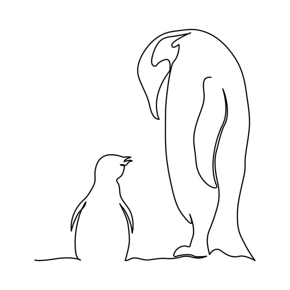 continuo soltero línea dibujo de adorable pingüino contorno vector Arte ilustración diseño.