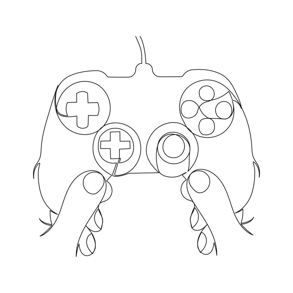 Continuous line drawing of hands with game controller joysticks or gamepads vector art illustration
