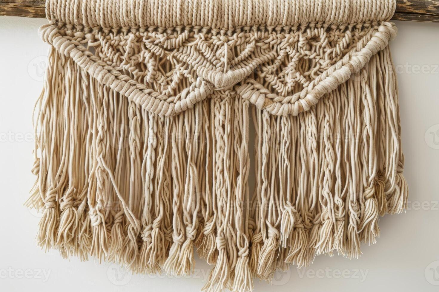 ai generado macramé pared decoración vitrinas intrincado patrones utilizando natural fibras en bohemio estilo foto