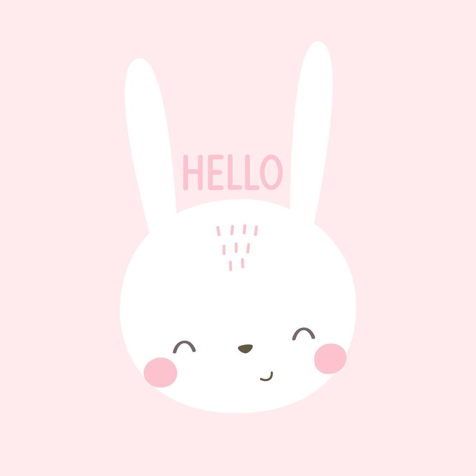 Hello. cartoon bunny, hand drawing lettering, decorative elements. flat style, colorful vector for kids. baby design for cards, poster decoration, t-shirt print