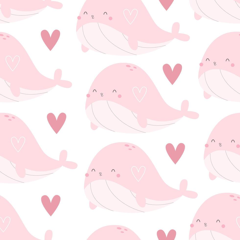 Seamless pattern with cartoon whale. Colorful vector flat style. hand drawing. design for print, wrapper, fabric.