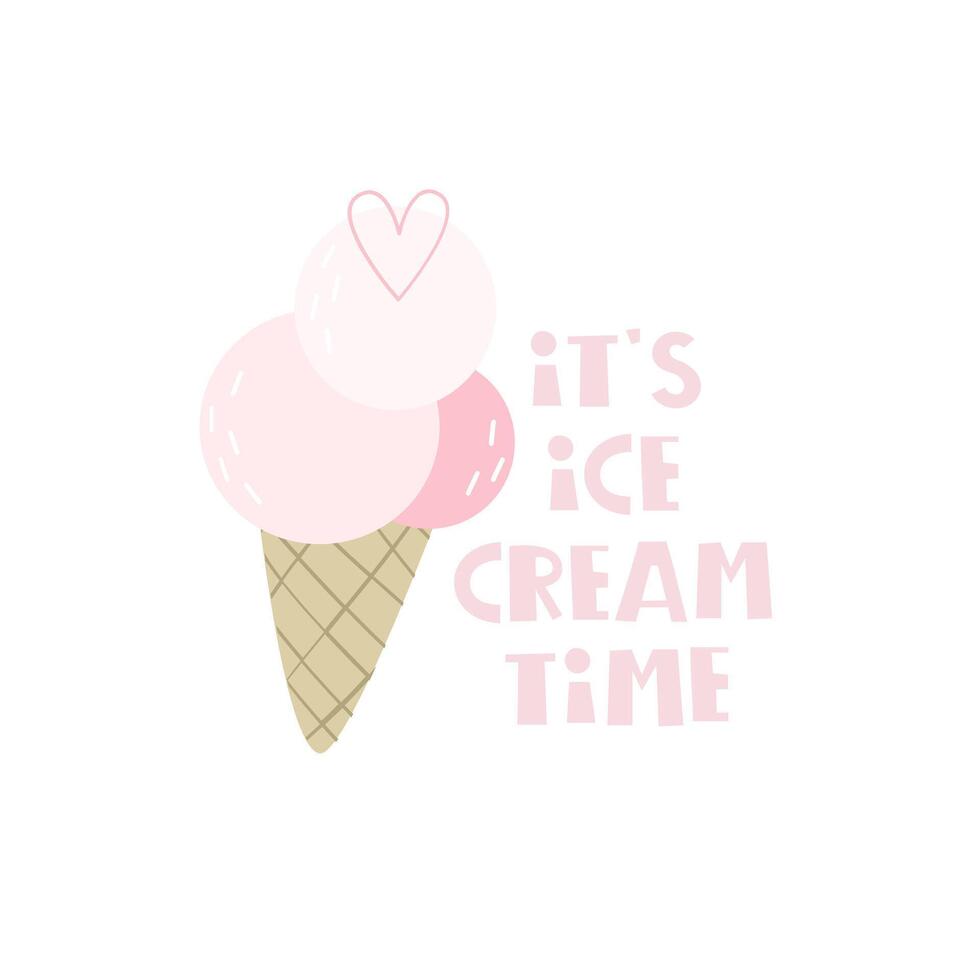 Ice cream time. cartoon ice cream, hand drawing lettering. Summer colorful vector illustration