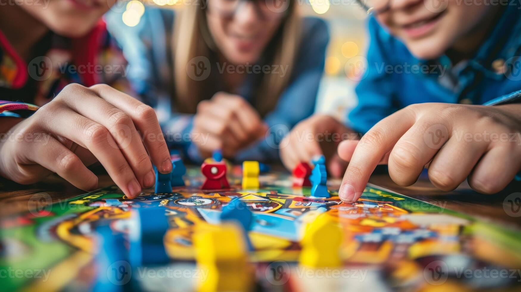 AI generated Siblings' fun competition with a board game on game night photo