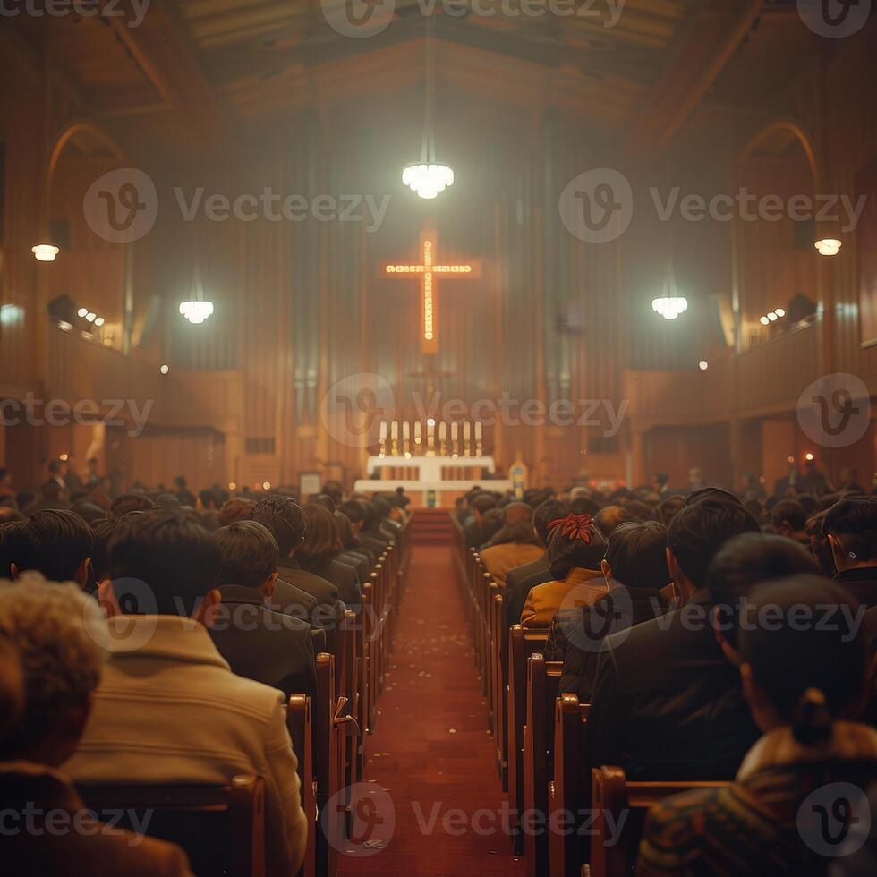 AI generated Behind the Scenes View at Good Friday Service, Cross Emphasized photo