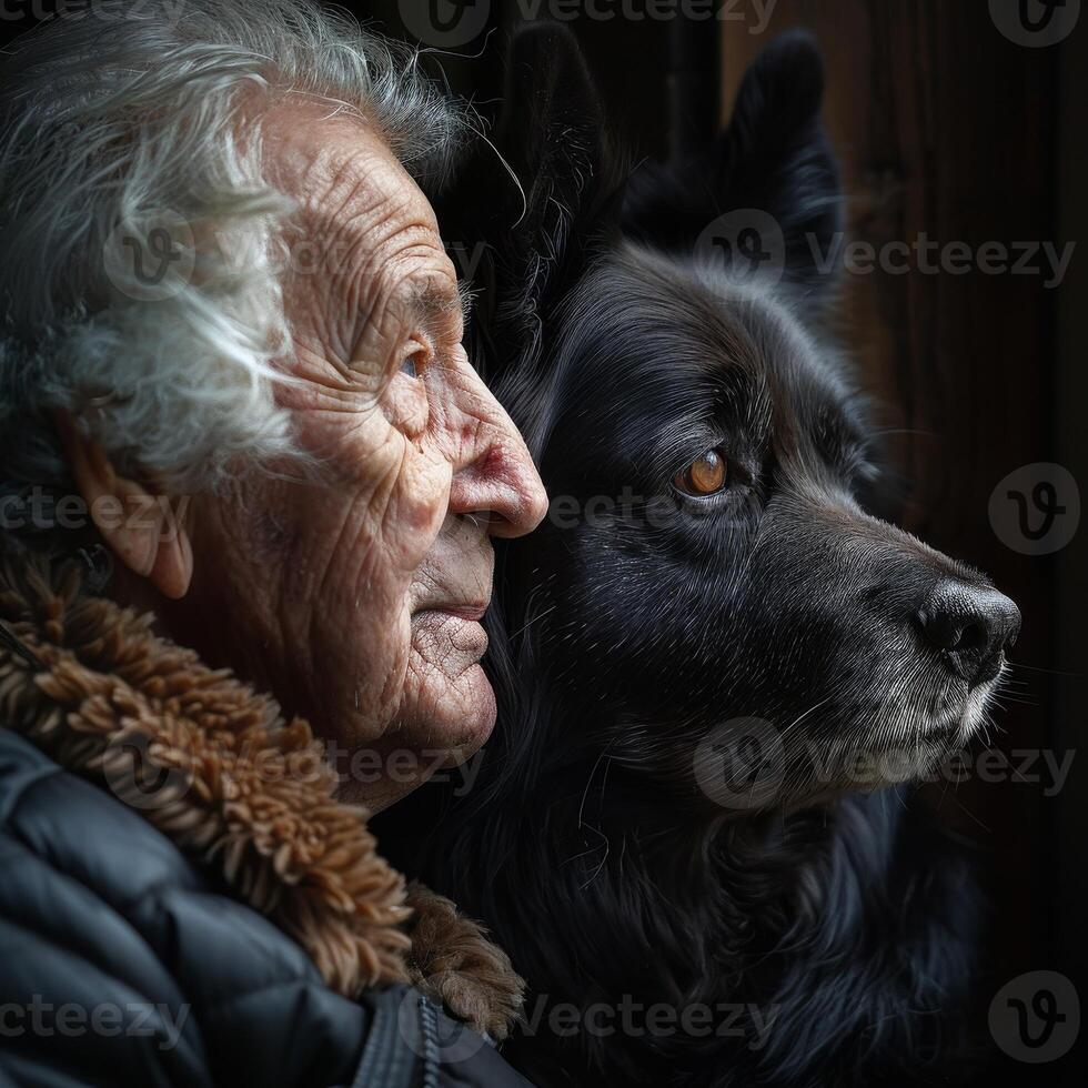 AI generated A pet owner shares a profound bond with their aging pet during a moment of reflection. photo