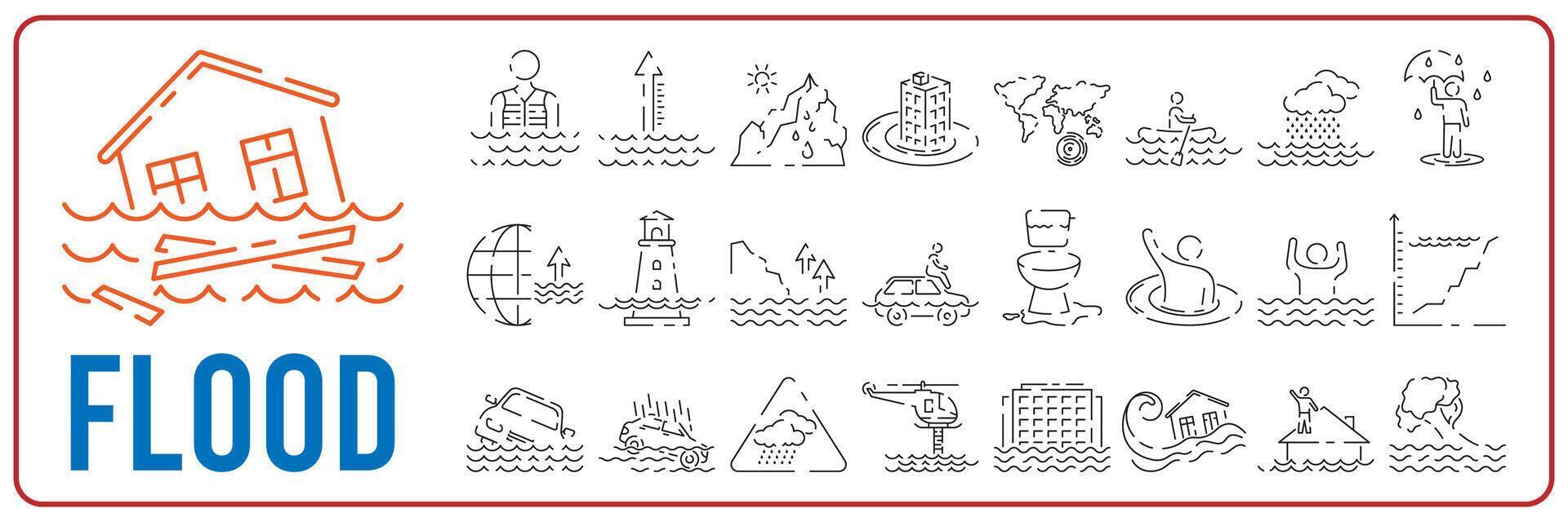 Global disasters. Modern vector plain line design icon. Drought, flood and water. Plant and nature or farm. Famine and insurance. Line icon set.