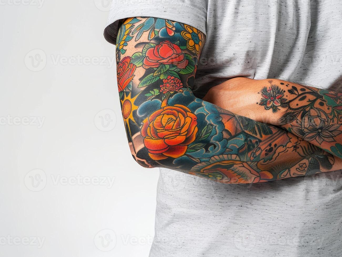 AI generated Arm Artwork Gag, Fake Tattoo Sleeve, April Fool's Day Visual Prank photo