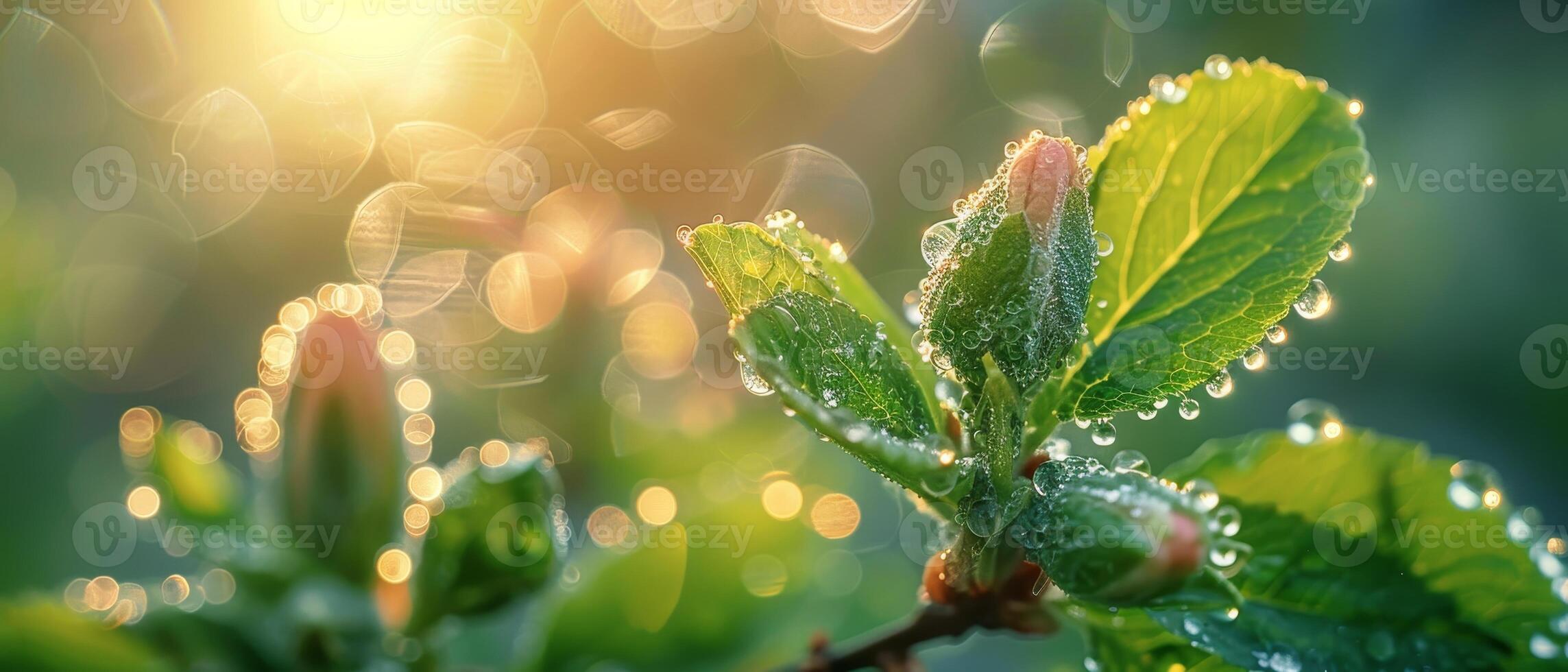 Dew Kissed Leaves Close Up, Emblem of Growth photo