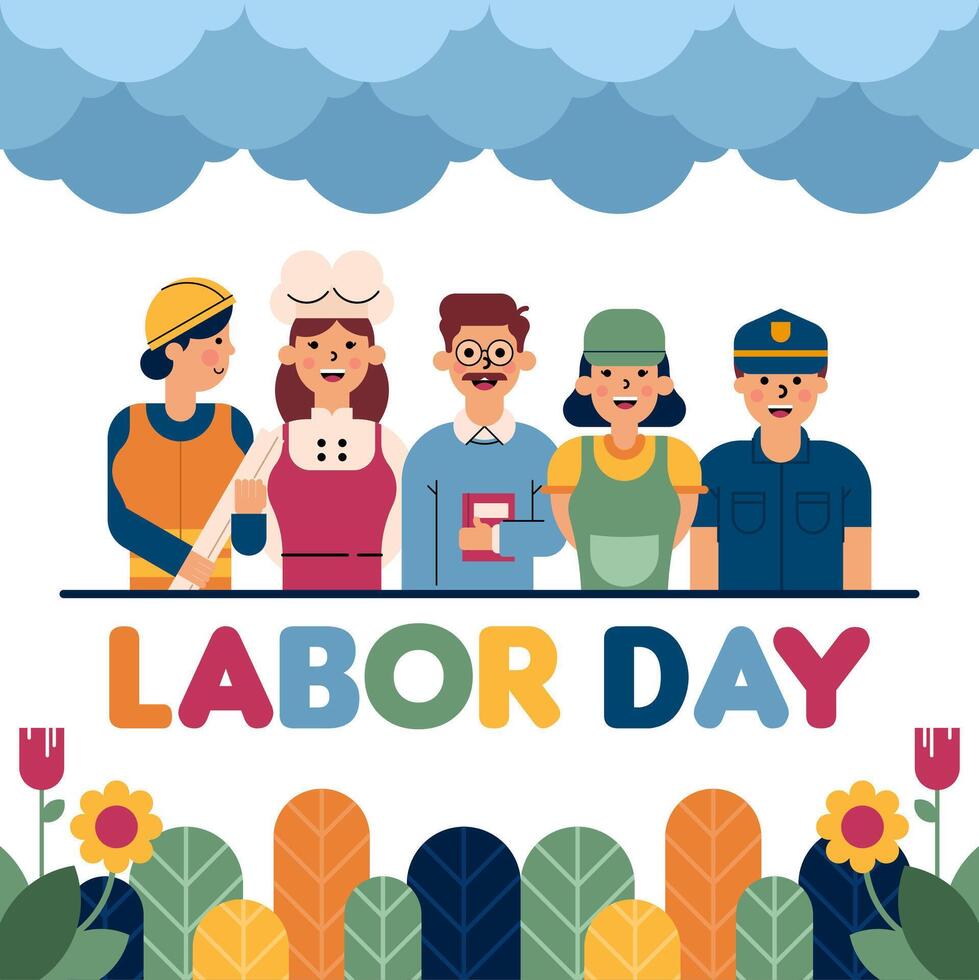 Labour Day Illustration With Worker Character Flat Design Background vector