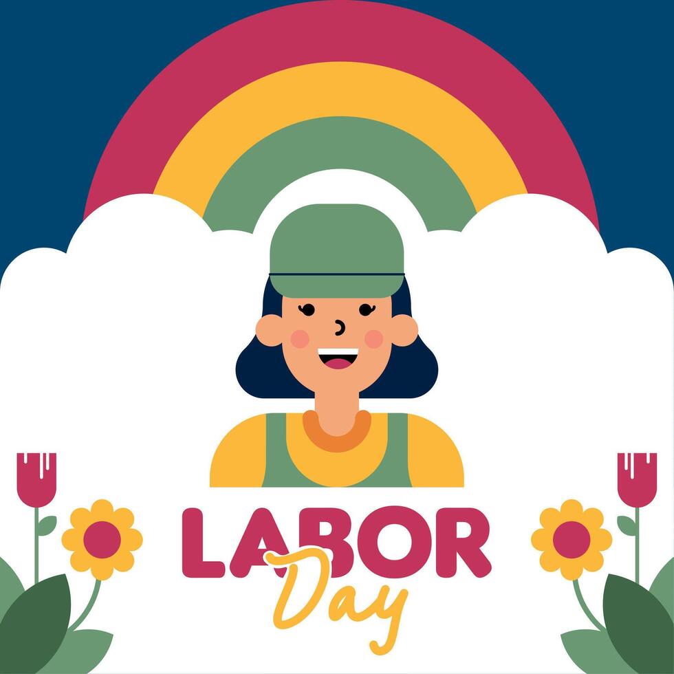 Labour Day Illustration With Worker Character Flat Design Background vector