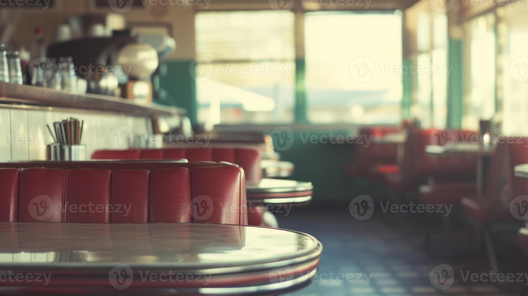 AI generated Generative AI, Vintage photo of American cafe 50s, retro interior design