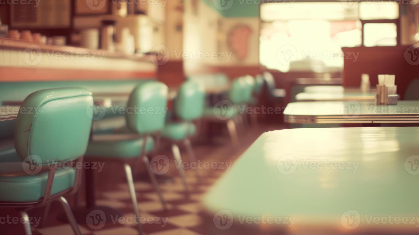 AI generated Generative AI, Vintage photo of American cafe 50s, retro interior design