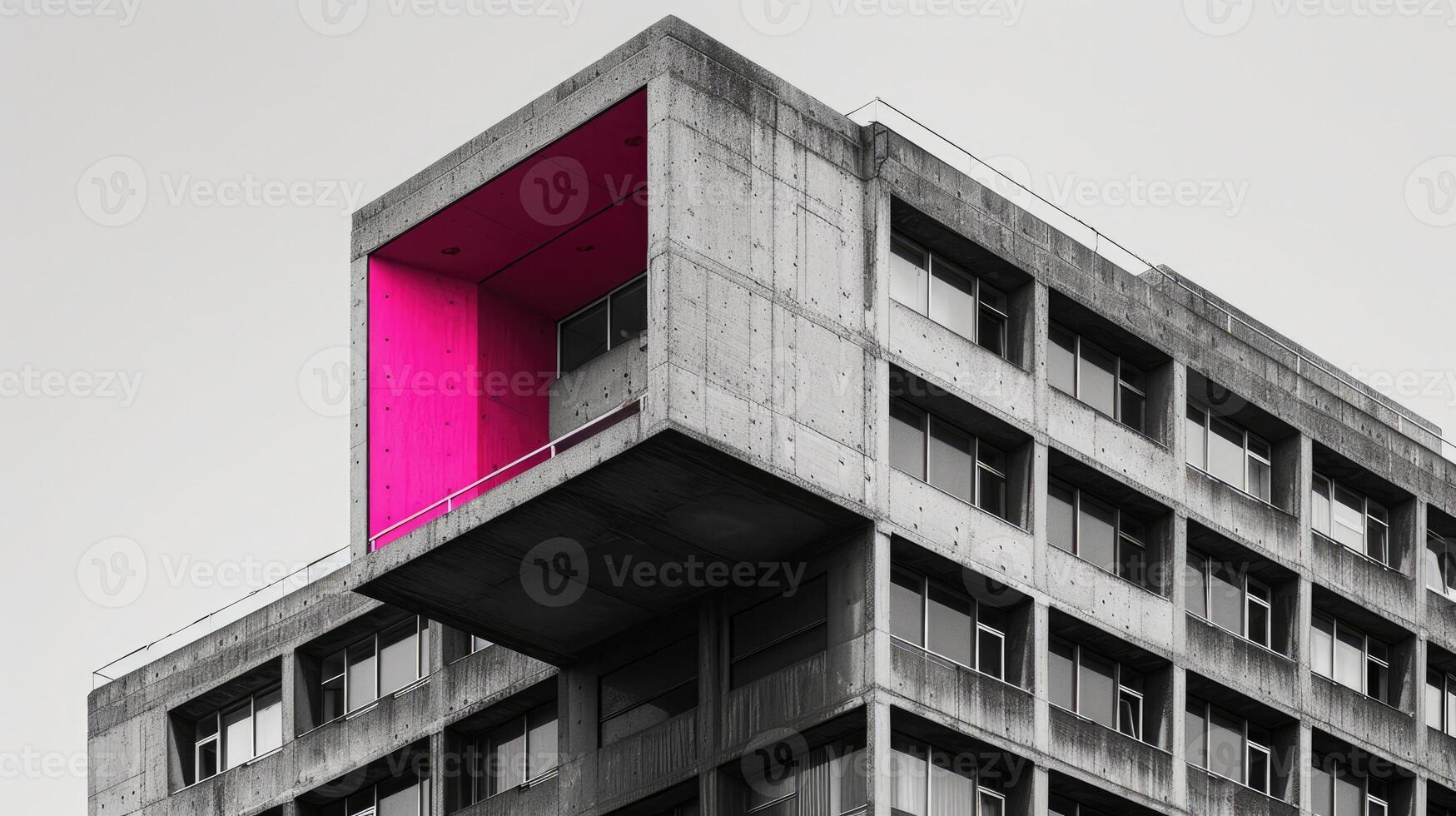 AI generated Generative AI, brutalism style concrete building, pink and grey colors, in the style of neo-concretism, midcentury modern exterior photo