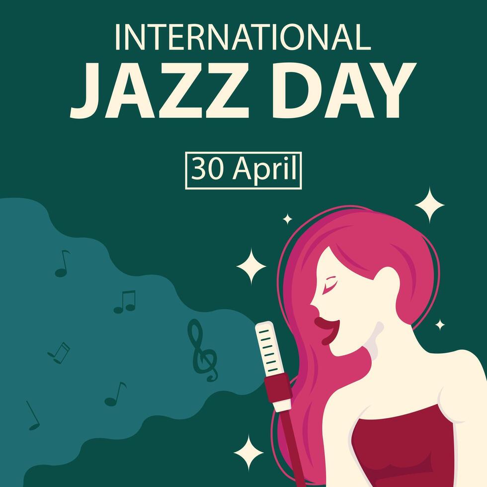 ilustración vector gráfico de un joven canto estrella, estaba canto utilizando un micrófono, demostración musical notas, Perfecto para internacional día, internacional jazz día, celebrar, saludo tarjeta, etc.