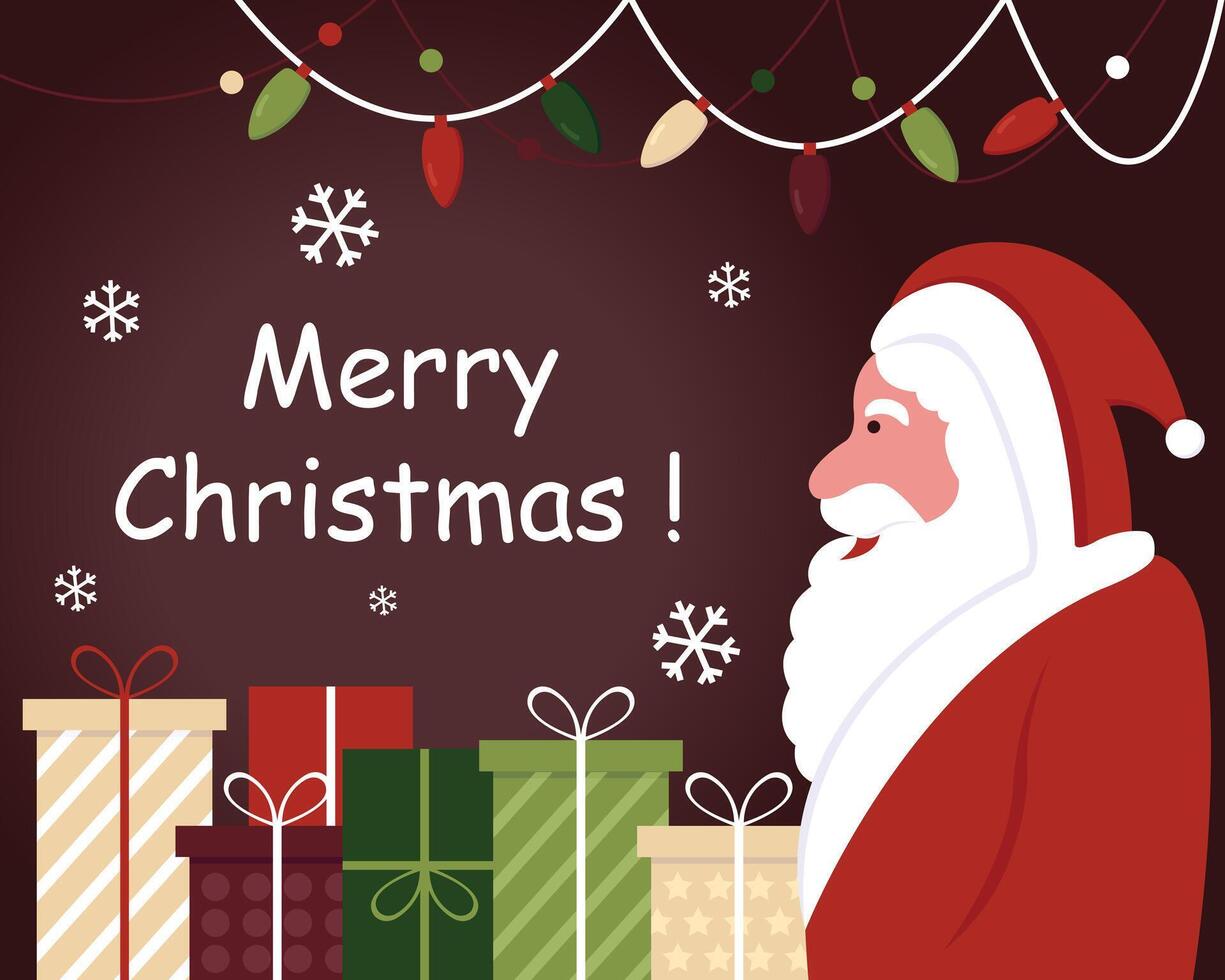 illustration vector graphic of Santa Claus is looking at Christmas gifts, perfect for international day, merry christmas, celebrate, greeting card, etc.